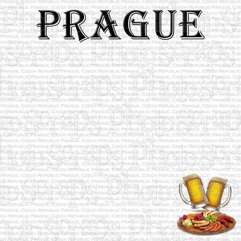 Prague title with beer and sausage